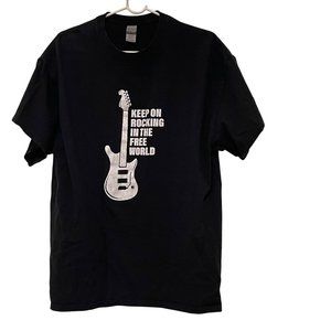 Gildan Ultra Cotton Keep On Rocking‎ In The Free World Black Graphic T-Shirt XL